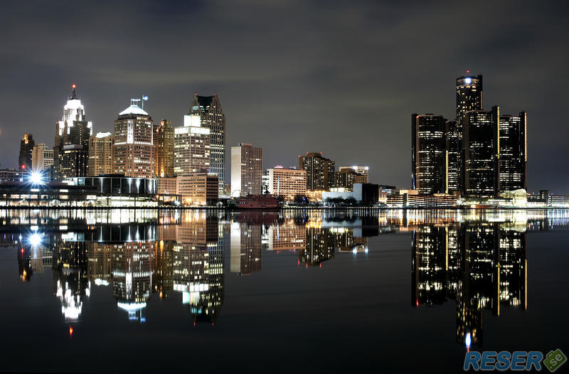 Centrum i Detroit på natten